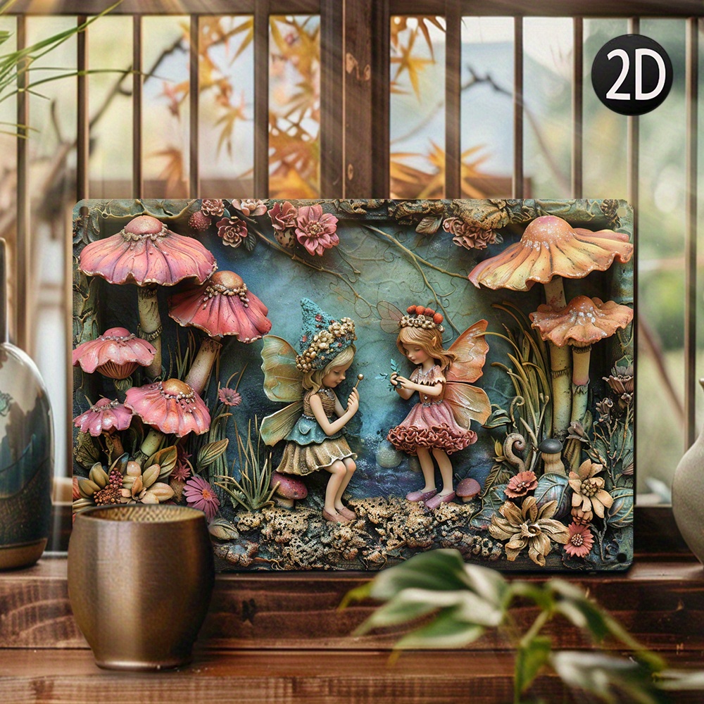 

Fairy Garden Aluminum Tin Sign Wall Art, 1pc, 8x12 Inch, Vintage Style Autumn Mushroom And Floral Decor For Home, Studio, Seasonal Metal Plaque, Thanksgiving Day Elf Gift Idea