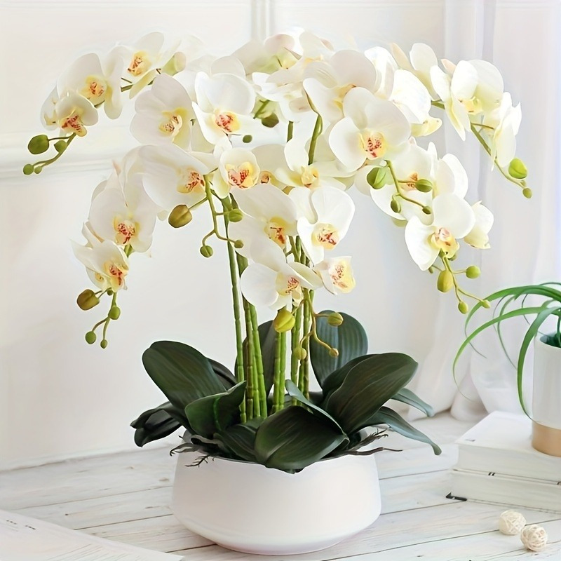 

Realistic White Orchid Artificial Flower Arrangement - Perfect For Home Office, Wedding, Birthday, Or Garden Decor - No Vase Included
