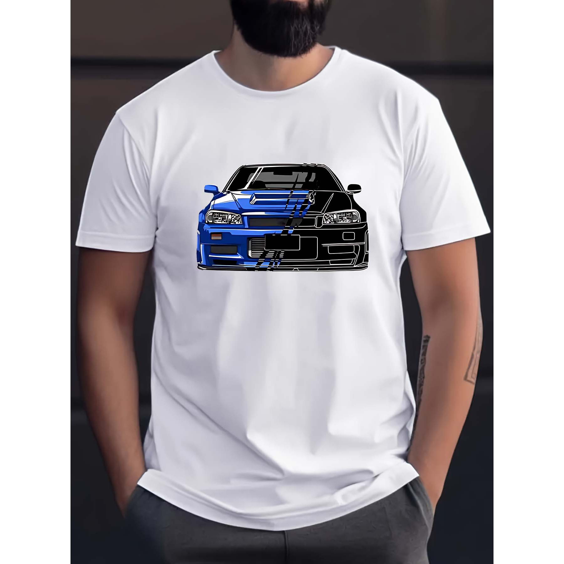 

Racing Car Print Tee Shirt, Tees For Men, Casual Short Sleeve T-shirt For Summer