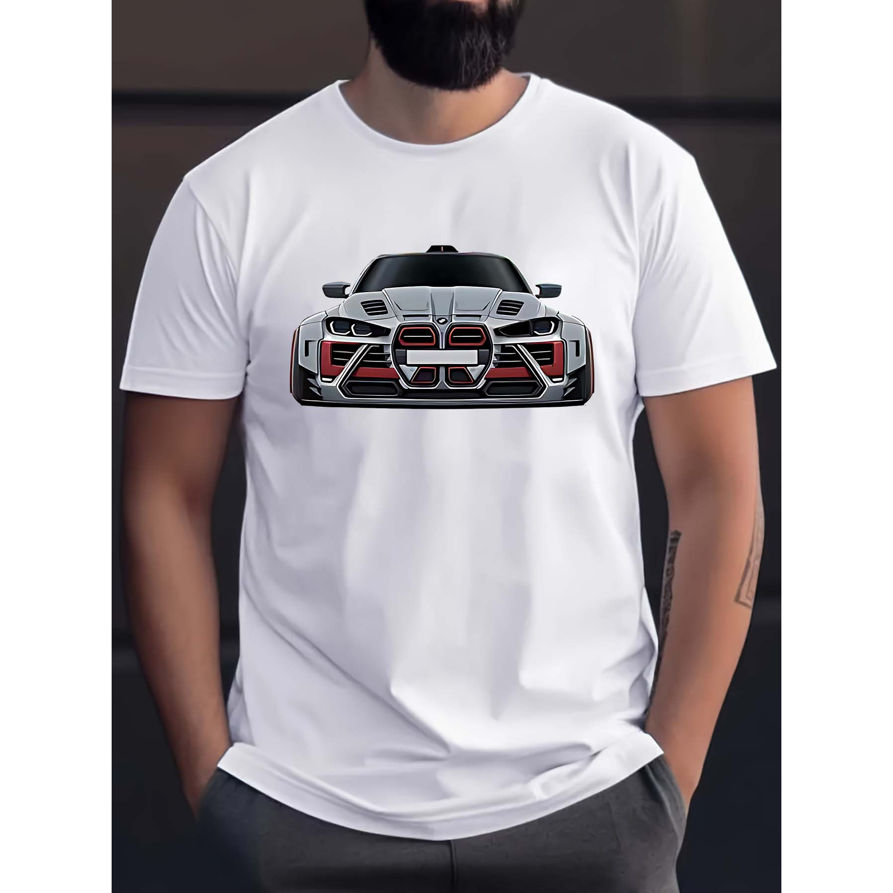 

Men's Casual & Stylish T-shirt, Cool Car Print T-shirt For Sports & Exercise