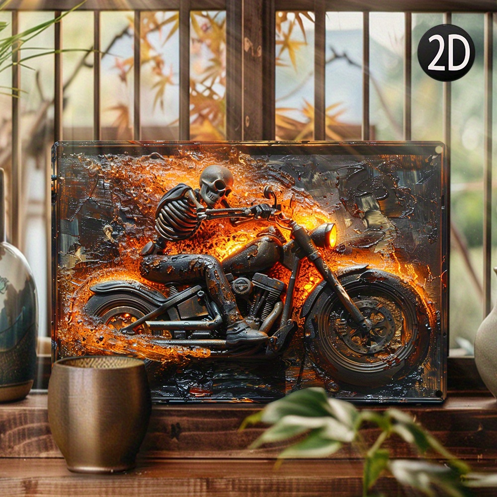 

Skeleton On Motorcycle Aluminum Metal Tin Sign - 1pc 8x12 Inch - Vintage Wall Art Decor For Bedroom, Living Room, Garden, Studio - Unique Gift Idea For Friends And Valentine's Day