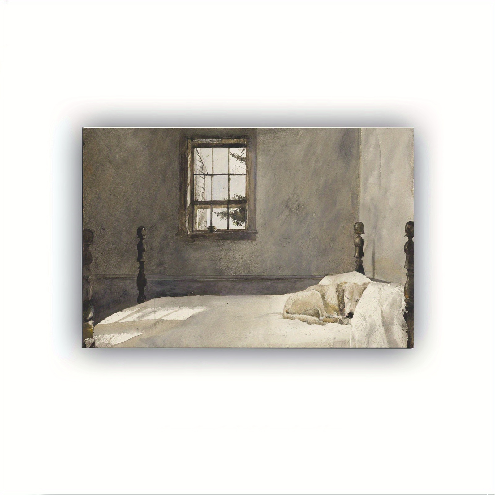 

1 Pc Wooden Framed Wall Art, Famous Painting Artist Dog Lying On Bed - Canvas Printing Poster, Artwork Wall Painting For Gift, Home Living Room Office Cafe Wall Decor, Perfect Gift And Home Decoration