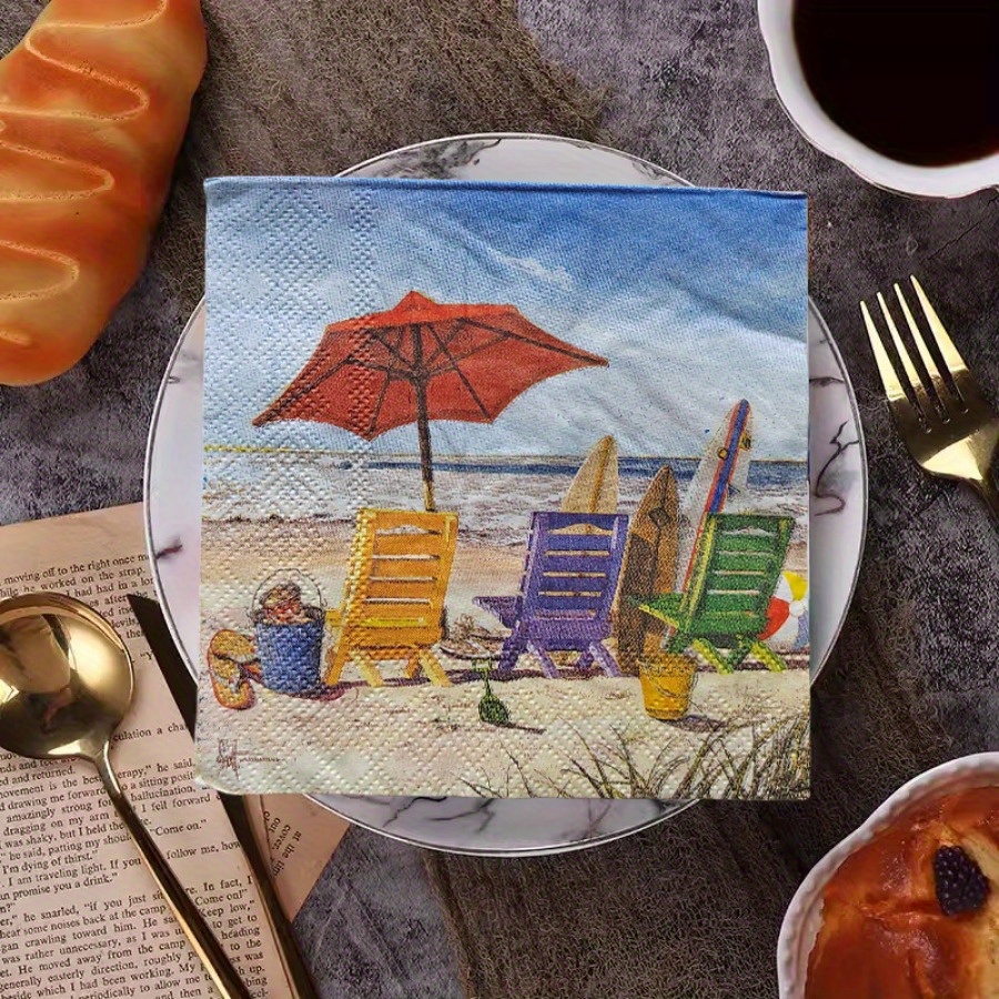 

20pcs Beach Theme Paper Napkins - 2-ply Universal Holiday Party Supplies - & Decorative For All