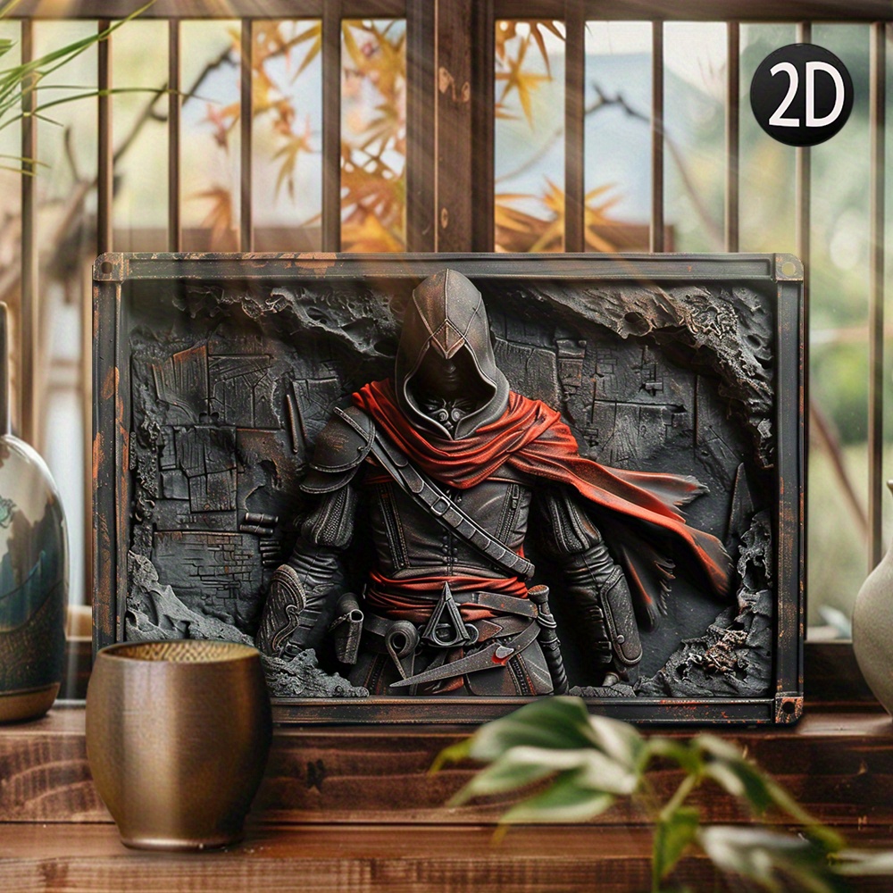

Aluminum Metal Tin Wall Art - Shadow Assassin 3d Visual Effect - Vintage Decor For Gym, Office, Kitchen, Classroom - 1pc, 8x12 Inches, Spring Summer Collection, Ideal Easter Gift