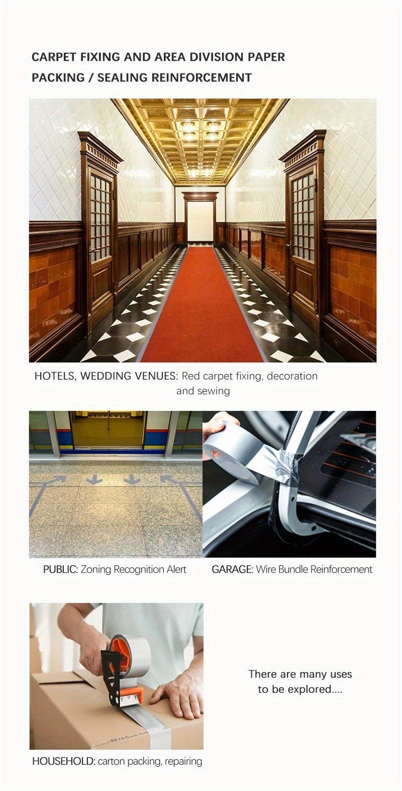 Ultra Strong Fabric Duct Tape - Water-Resistant Heavy-Duty Industrial Adhesive Tape for Securing Carpets, Fixing Floors, And Grouping Items. to Tear, Resistant to Oil & Heat, Leaves No Residue, Suitable for Various Surfaces