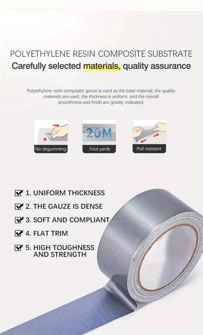 Ultra Strong Fabric Duct Tape - Water-Resistant Heavy-Duty Industrial Adhesive Tape for Securing Carpets, Fixing Floors, And Grouping Items. to Tear, Resistant to Oil & Heat, Leaves No Residue, Suitable for Various Surfaces