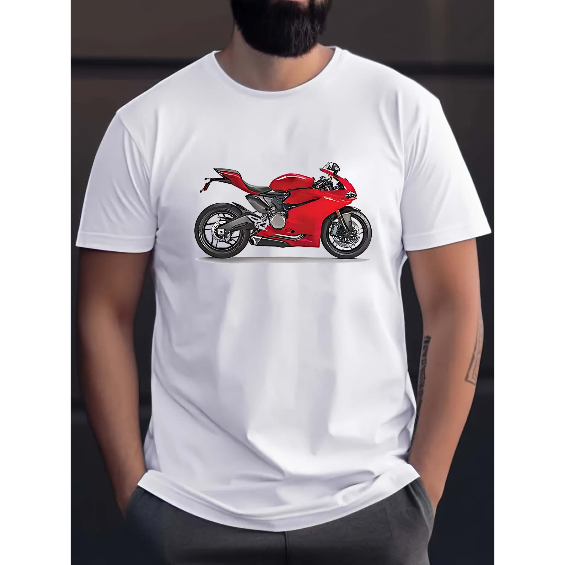 

Men's Casual & Stylish T-shirt, Cool Motorcycle Print T-shirt For Sports & Exercise
