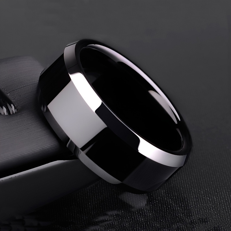 

2pcs/set 8mm Black High Polished Fashionable Men's Tungsten Steel Ring Se