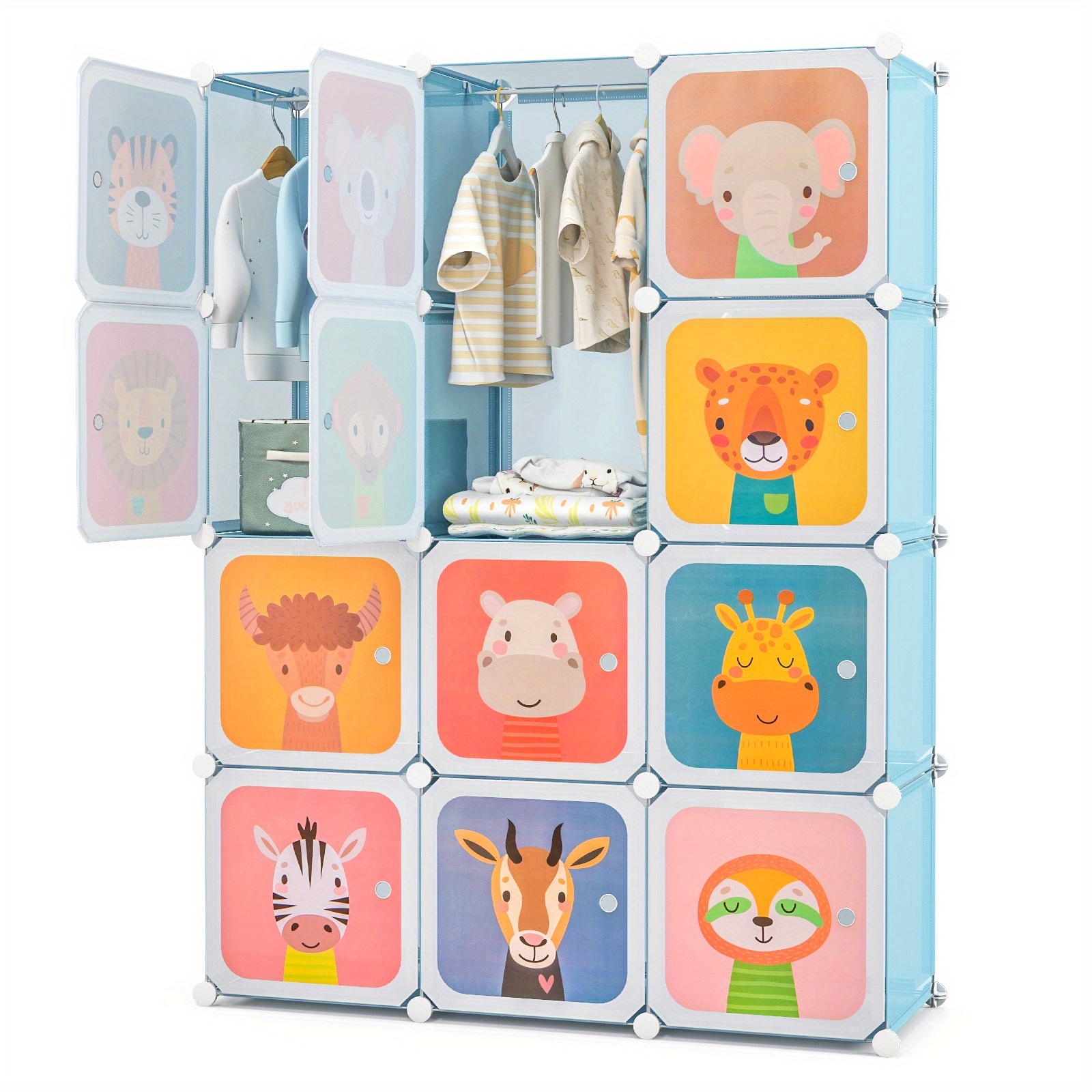 

Multigot 12-cube Kids Wardrobe Baby Dresser Bedroom Armoire Clothes Hanging Closet W/door