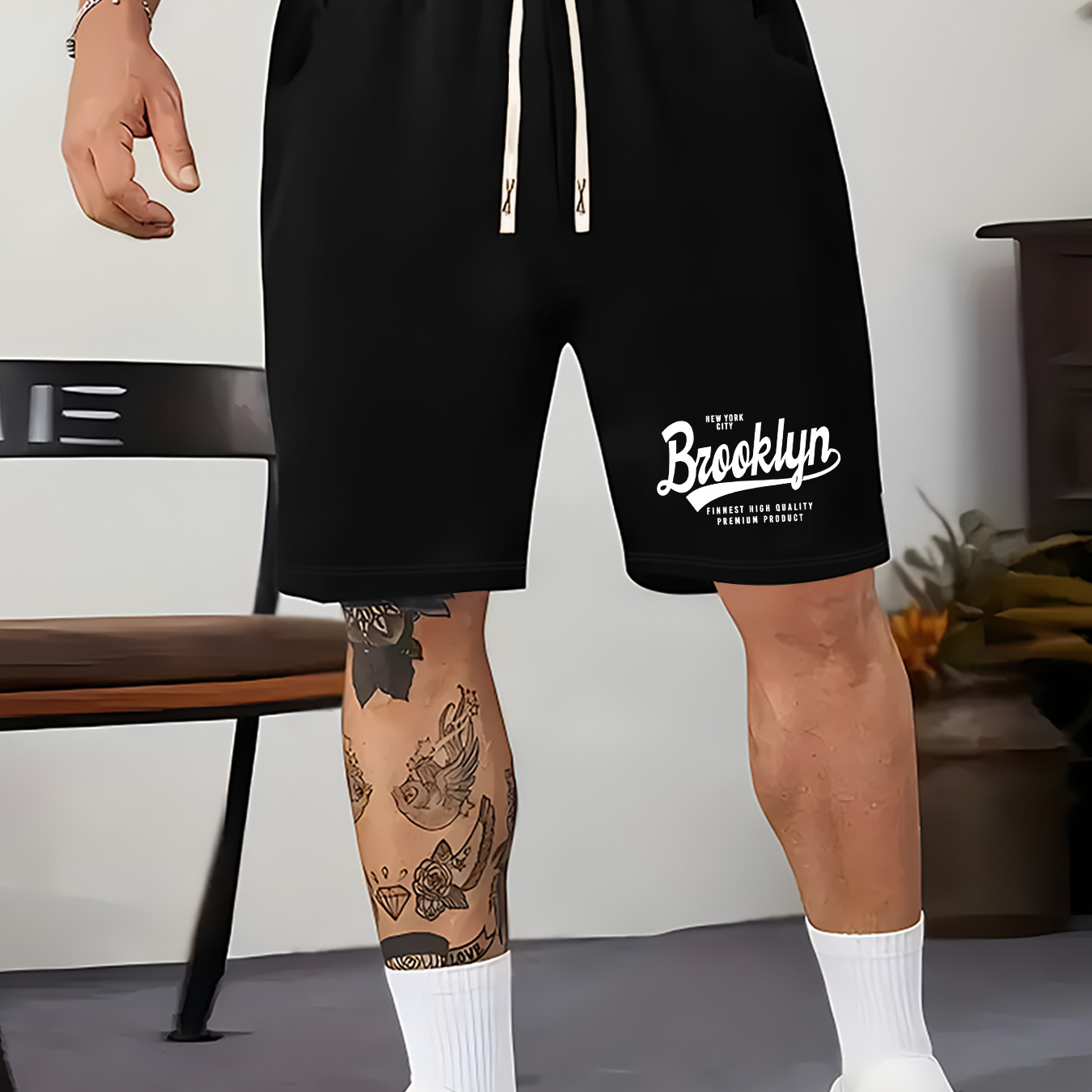 

Shorts confortables pour hommes avec de lettres blanches , décontractés, extensibles, taille élastique avec cordon de serrage pour l'été, le basketball, la plage et balnéaire