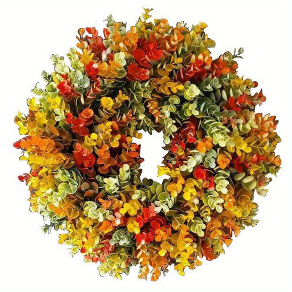 

1pc Artificial Eucalyptus Front Door Wreath, 13.77'' Fall Thanksgiving Farmhouse Wreath, Simulated Eucalyptus Hanging Wreath For Porch Patio Gardenparty Home Decoration