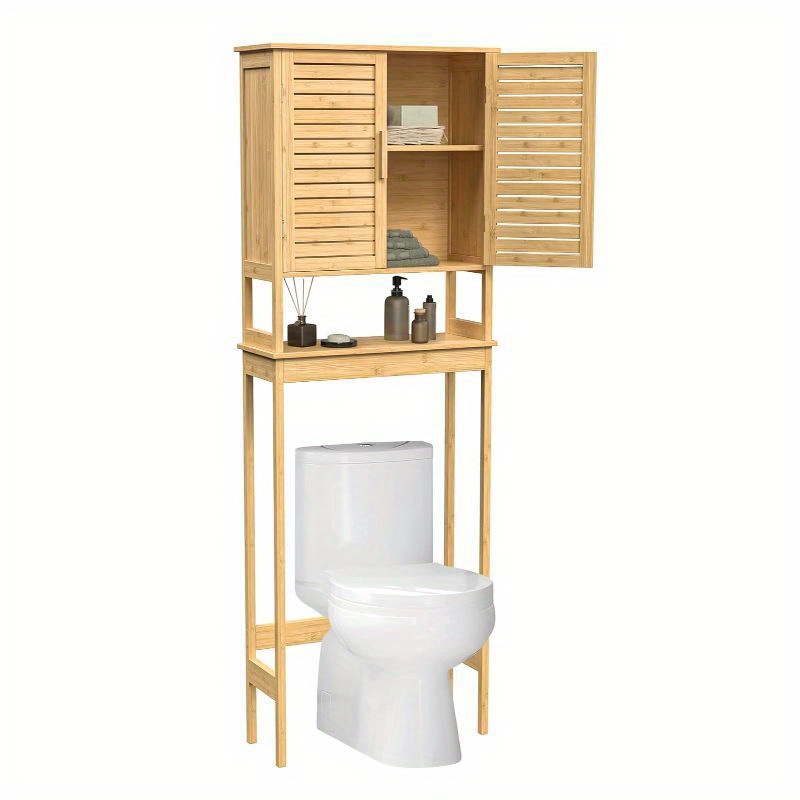 

Over The Toilet Storage Cabinet, Bathroom Cabinet With Adjustable Inside Shelf And Bottom Bar, Space-saving Toilet Rack