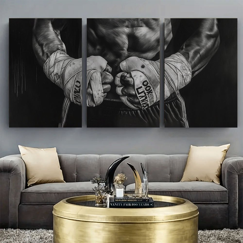 

3 Pieces Set, Unframed Canvas Painting - Boxing, Living Room Bedroom Art, 16x24inch, Art And Crafts - Unframeless