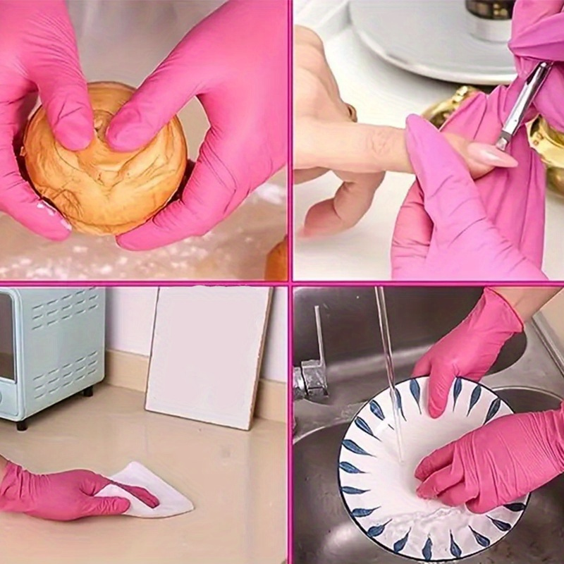 20 80 150pcs pink disposable gloves elastic and   disposable gloves for tattooing manicure kitchen washing tools disposable apparel details 7