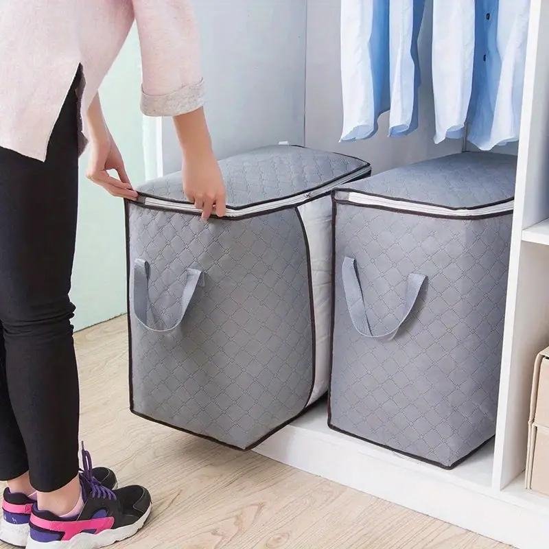 fabric storage bag for clothes and bedding large closet organizer with reinforced handle clear viewing window and robust zippers details 0
