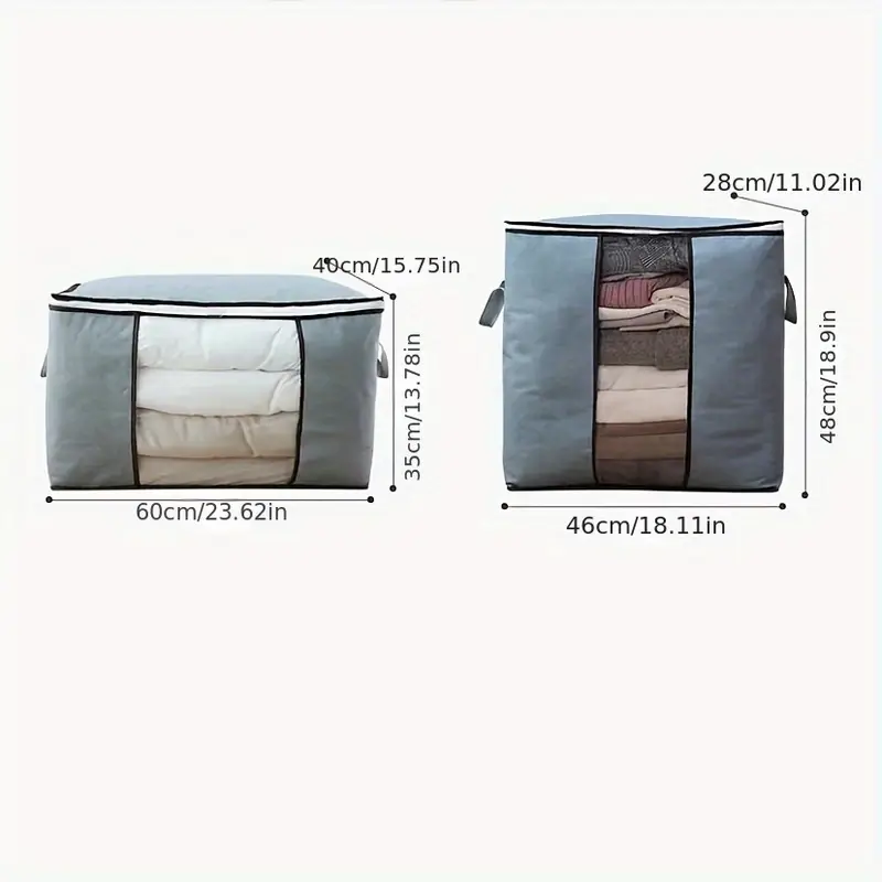 fabric storage bag for clothes and bedding large closet organizer with reinforced handle clear viewing window and robust zippers details 2