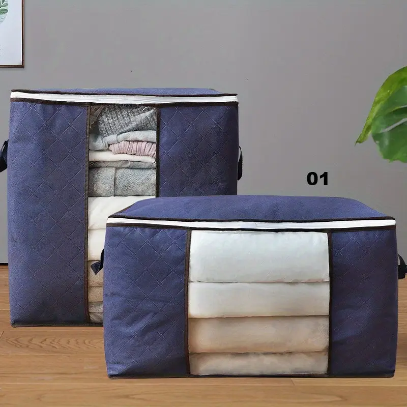 fabric storage bag for clothes and bedding large closet organizer with reinforced handle clear viewing window and robust zippers details 6
