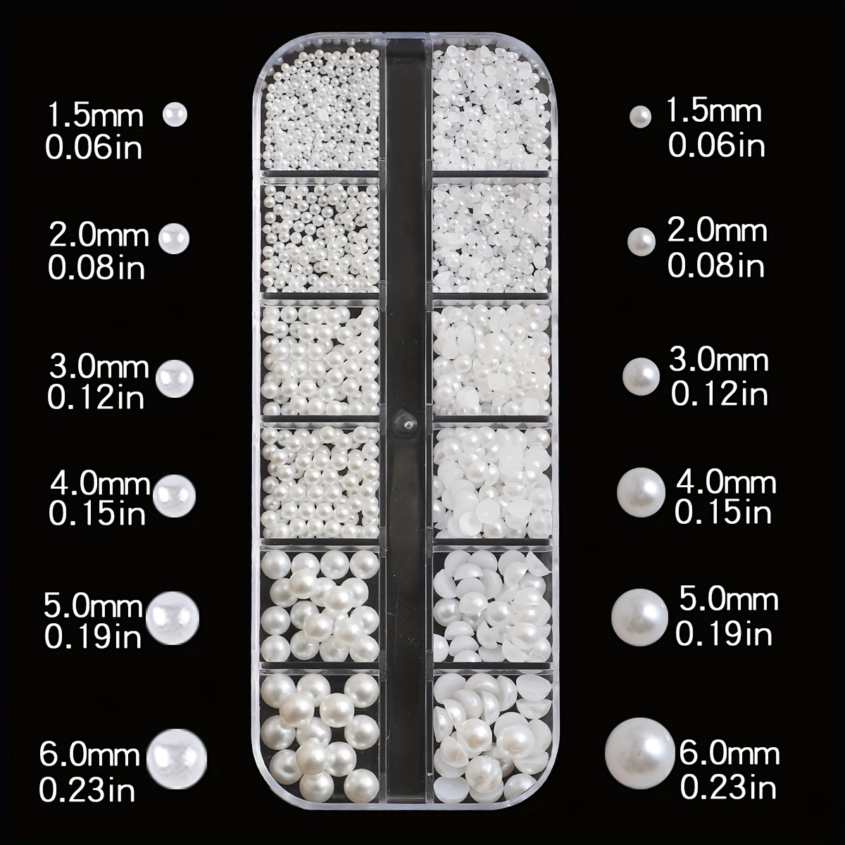 Image of 12-grid Nail Art Pearls - Mixed Size Resin Half Round & Flatback Pearls For Diy Nails, Face & Clothing Embellishments, Unscented Decoration Supplies