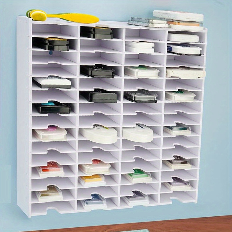 

60-compartment Desk Ink Pad Organizer - Plastic Storage For Stamps, Stencils, And Craft Supplies