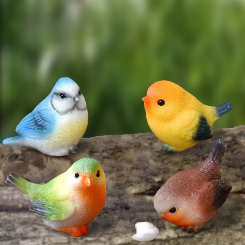 

4 Pcs Miniature Birds Figurines Set, Resin Craft Moss Bonsai Pot Decorations, Cartoon Garden Accessories For Succulents, Artificial Sparrow Ornaments, Suitable For Age 14+, No Electricity Needed