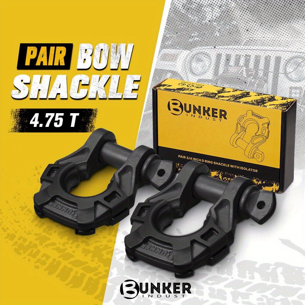 TEMU 4.75-ton Rated Pair Of Bow Shackles With A 3/4 Inch D-ring And Isolator In Black