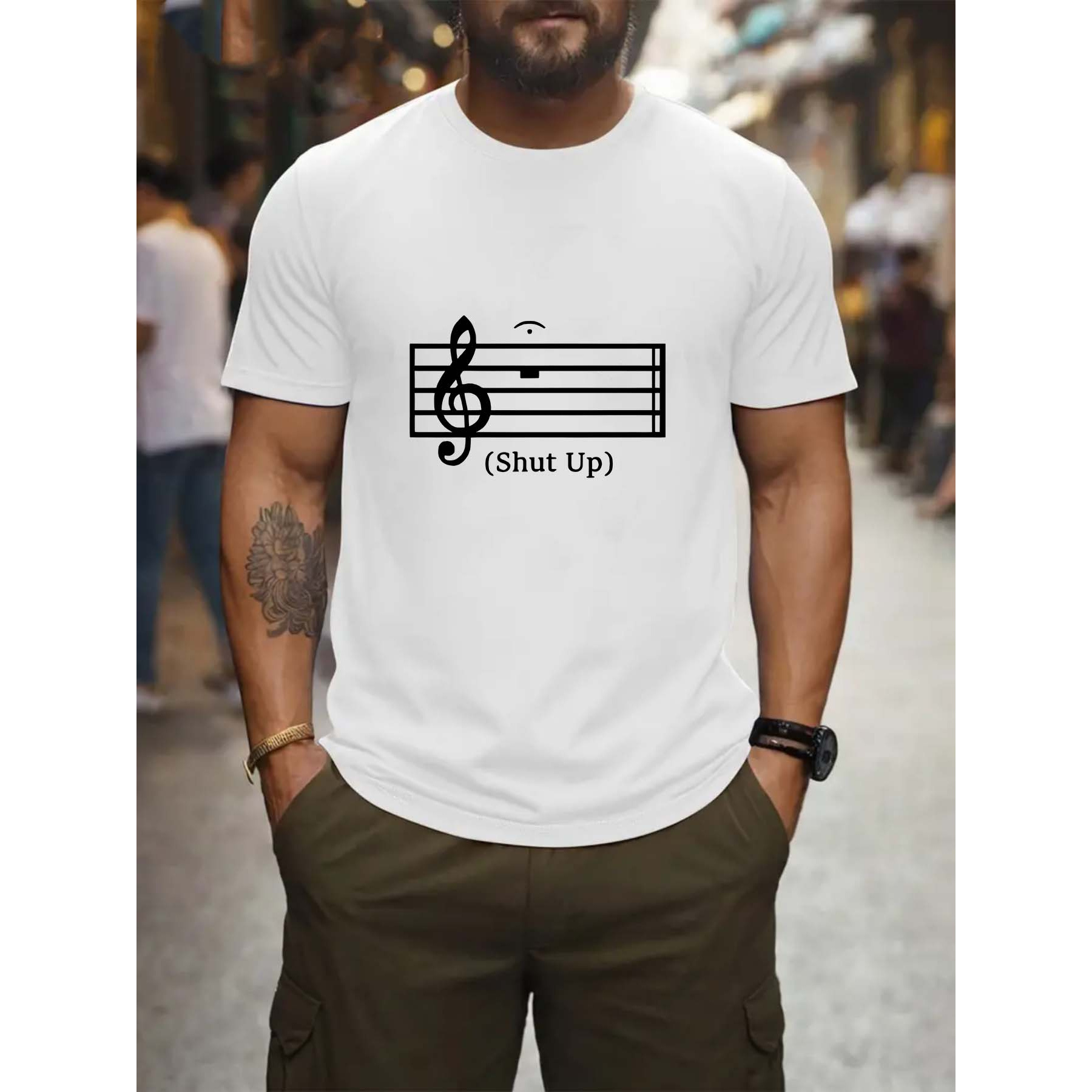

Men's Casual Short-sleeve T-shirt With Music - Breathable Polyester, Round Neck, Machine Washable, Outdoor Sports