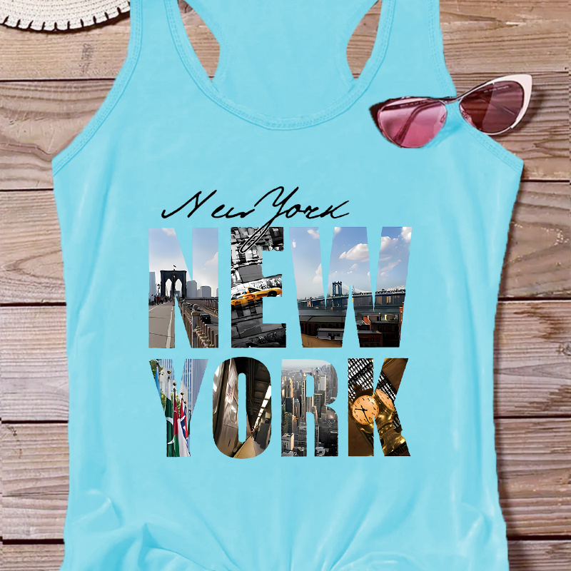 

Women's Fashion Casual Tank Top With New York Letter Print, Summer Sleeveless, Round Neck, Polyester Knit