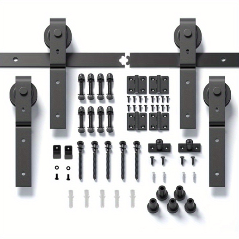 

72" Bi-folding Sliding Barn Door Hardware Kit For 4 Doors, Smoothly & Quietly, Black Track J Shape Roller