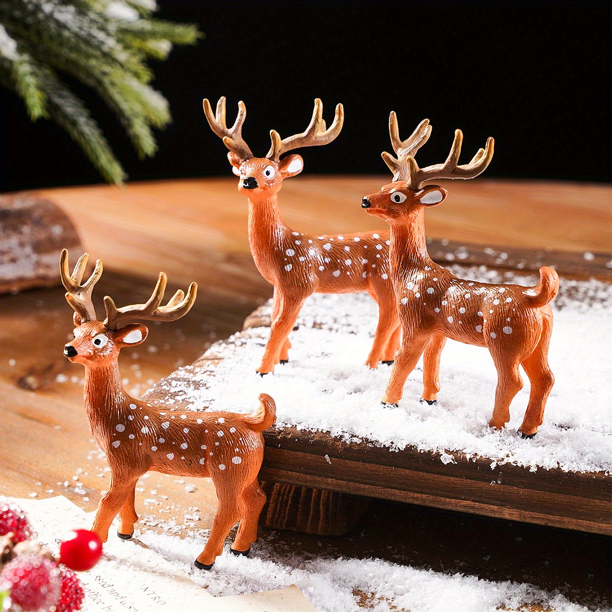 

Resin Reindeer Figurine Ornaments - 3pcs Miniature Deer Sculptures, Christmas Tabletop Centerpiece For Pot Plant Fairy Garden, Hanging Holiday Decor And Creative Gift