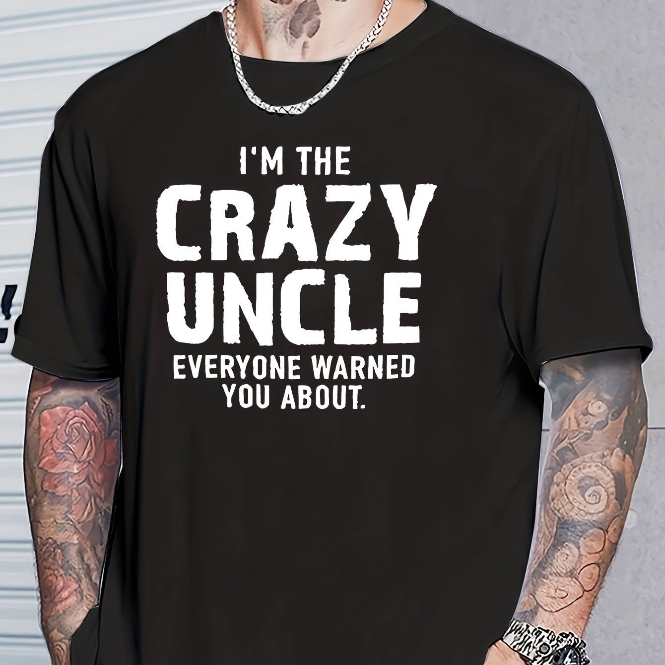 

I'm The Crazy Uncle" Creative Print Casual Novelty T-shirt For Men, Short Sleeve Summer& Spring Top, Comfort Fit, Stylish Streetwear Crew Neck Tee For Daily Wear