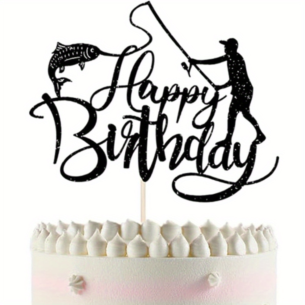 

1pc Sparkling Black Fishing Cake Topper - Birthday Parties & Outdoor Fishing Themed Celebrations, No Power Needed, Feather-free Paper Decoration