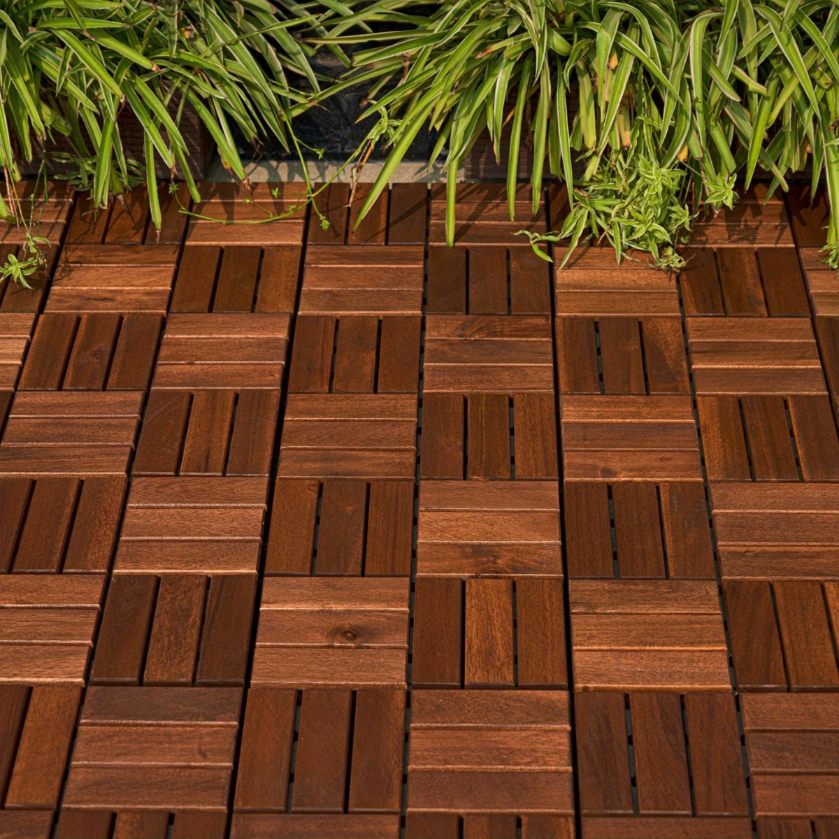 

Deck Tiles - Patio Pavers - Acacia Wood Outdoor Flooring - Interlocking Patio Tiles - 12"x12" (10/20/30 Pack) - Checker Pattern Decking For Patio, Bancony, Pool Side