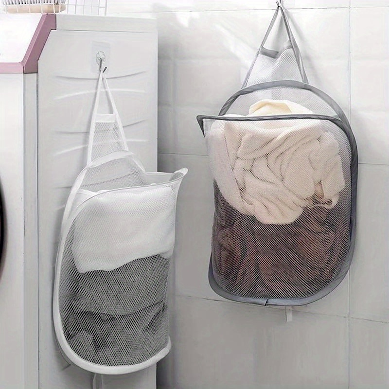   hanging laundry hamper polyester rectangle breathable laundry basket with handle versatile wall mounted clothes organizer for bathroom and   rooms details 1