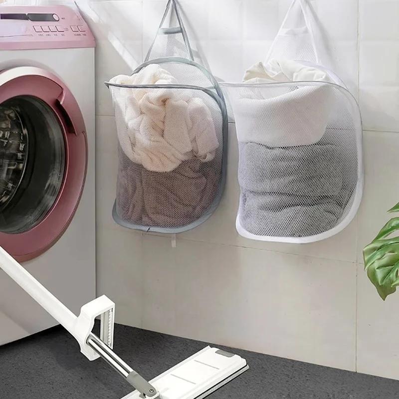   hanging laundry hamper polyester rectangle breathable laundry basket with handle versatile wall mounted clothes organizer for bathroom and   rooms details 3