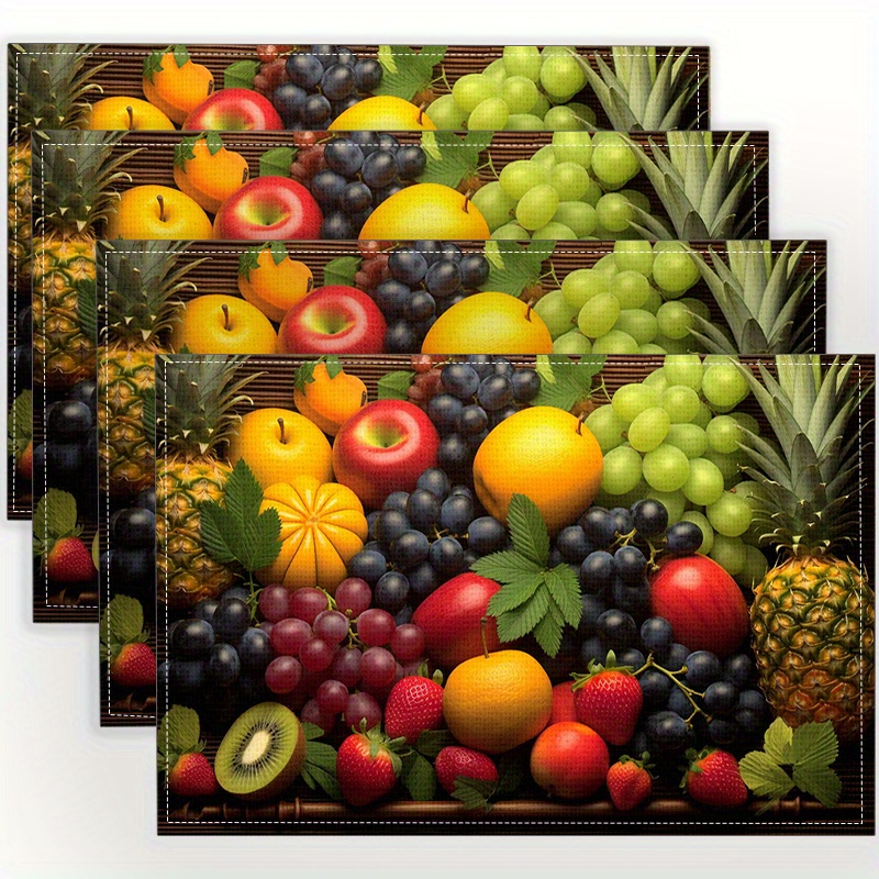 

4pcs Fruit-themed Printed Linen Placemats: Enhance Your Dining Experience With Gripping And Heat-resistant Design