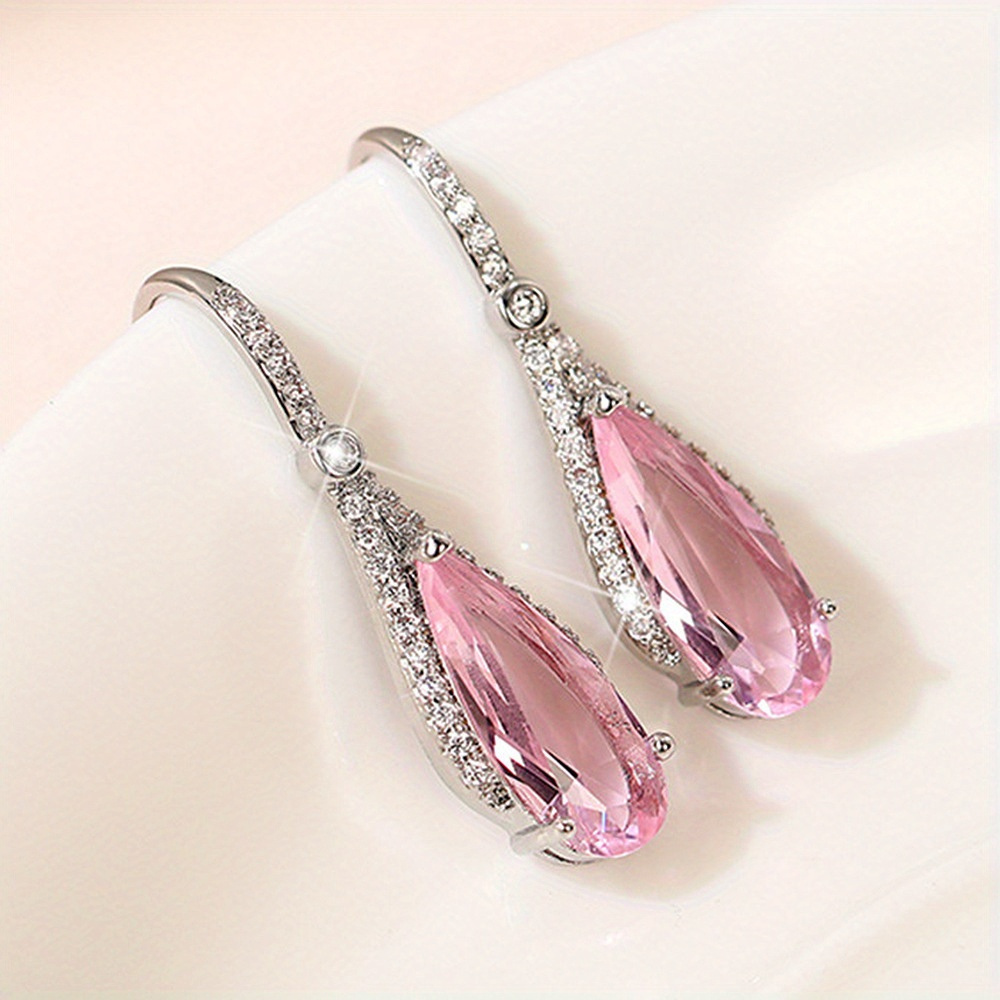 

Elegant And Exquisite Pink Water Drop Zirconia Pendant Women's Earrings, Suitable For Women's Wedding Banquets, Exquisite Accessories, Perfect Holiday Gifts