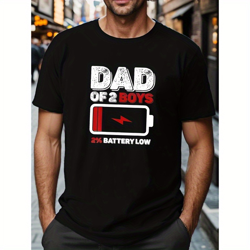 

Plus Size Men's Summer T-shirt, Dad Of 2 Boys Short Sleeve Tees, Trendy Casual Tops For , Big & Tall