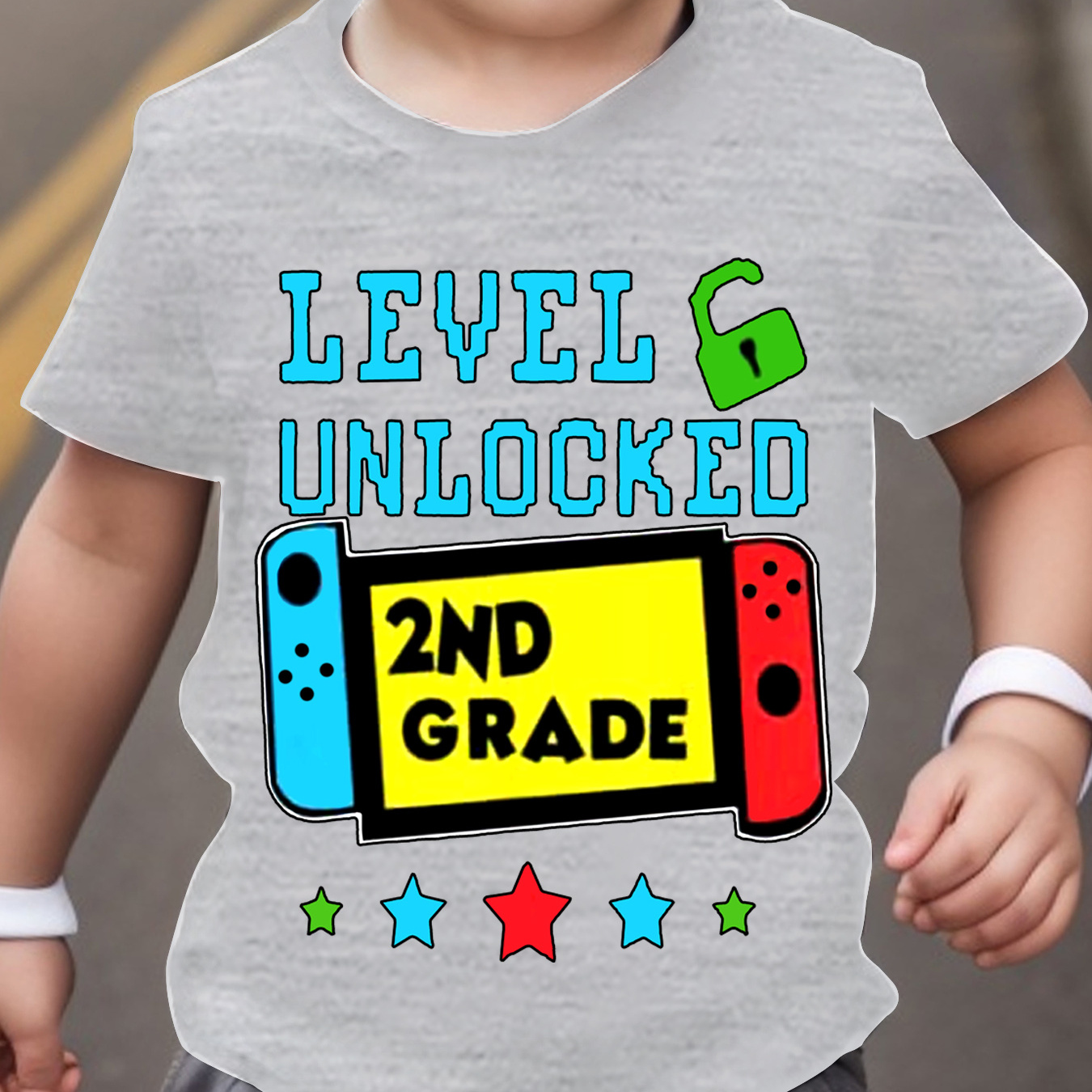 

Level Unlocked 2nd Grade Graphic Print Boys Breathable Sweat Absorbent T-shirt, Casual Comfortable And Lightweight Round Neck Tops For Boy In Summer