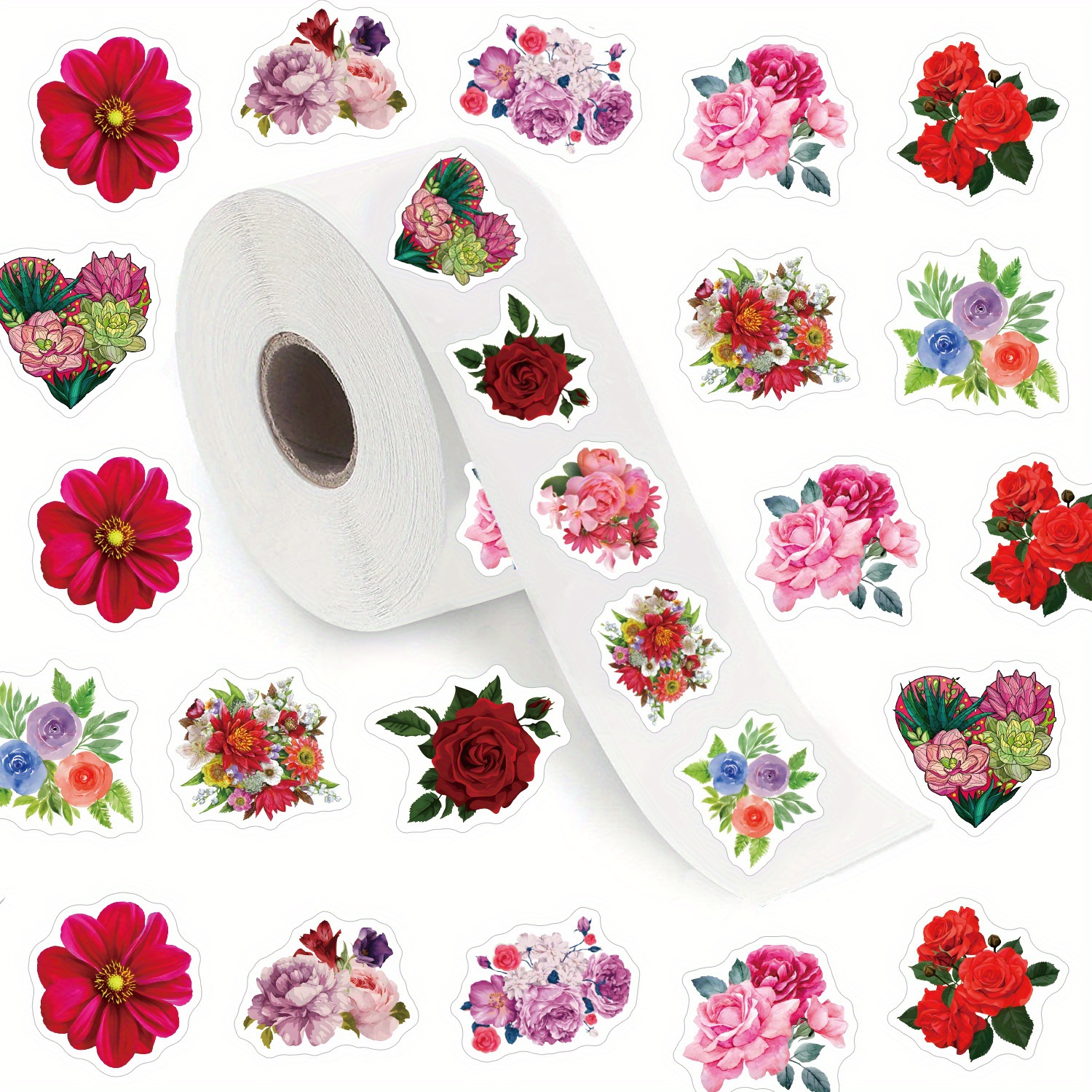500pcs Flower Rose Rewards Cute Funny Aesthetic Cool Stickers 1 Inch Labels / 10 Patterns Pack Cartoon Deacls Adults Water Bottle Skateboard Luggage Party Gift