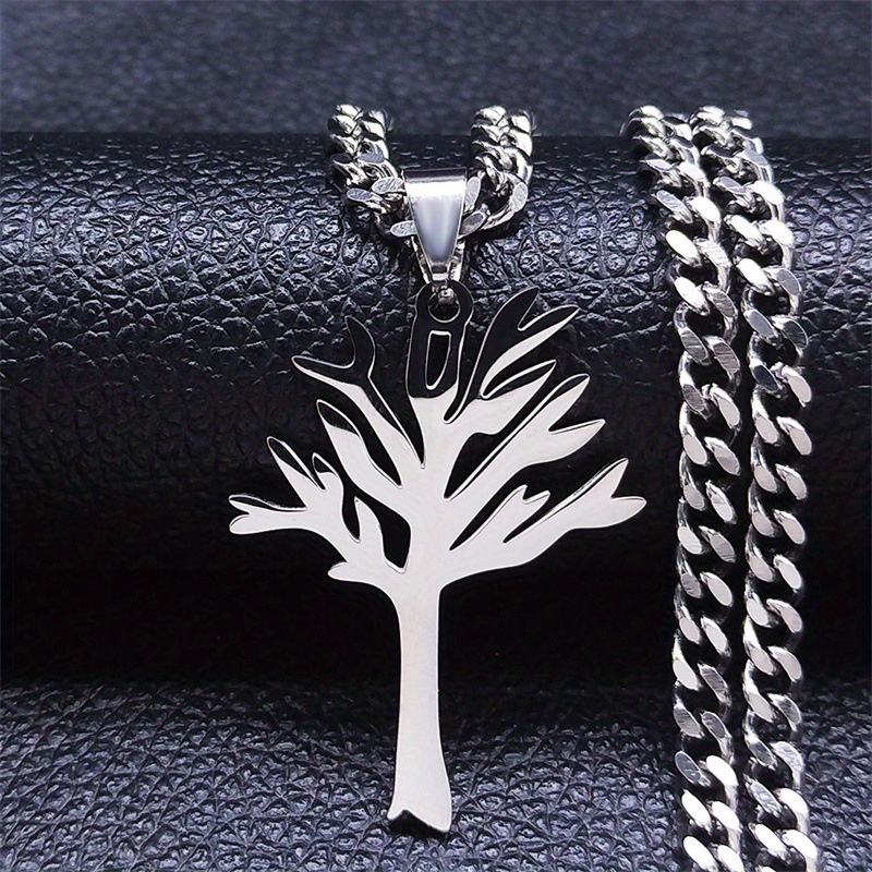 

Funky Stainless Steel Tree Of Life Pendant Necklace - Silvery Hollow Design Fashion Accessory