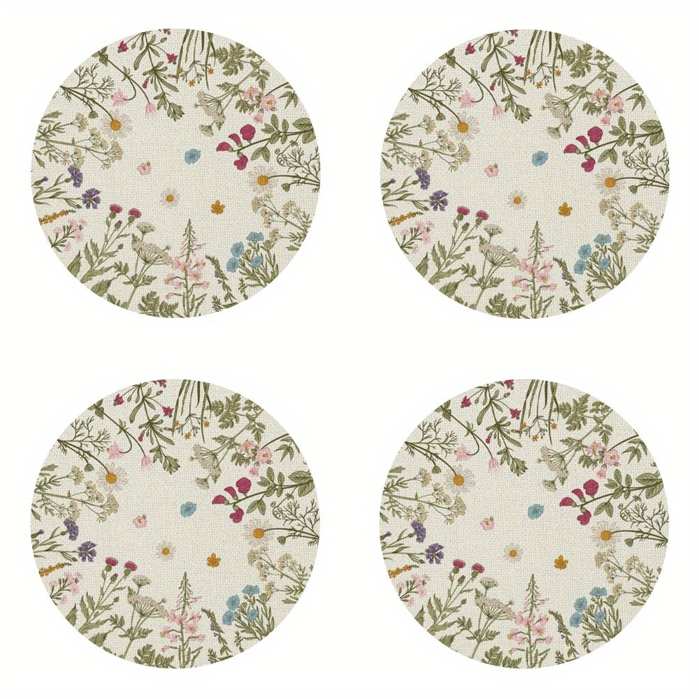 

Seasonal Autumn Floral Linen Placemats 4/6 Piece - 15" Round Table Mats Toward Fall Dining Decor, Palm Wash Only