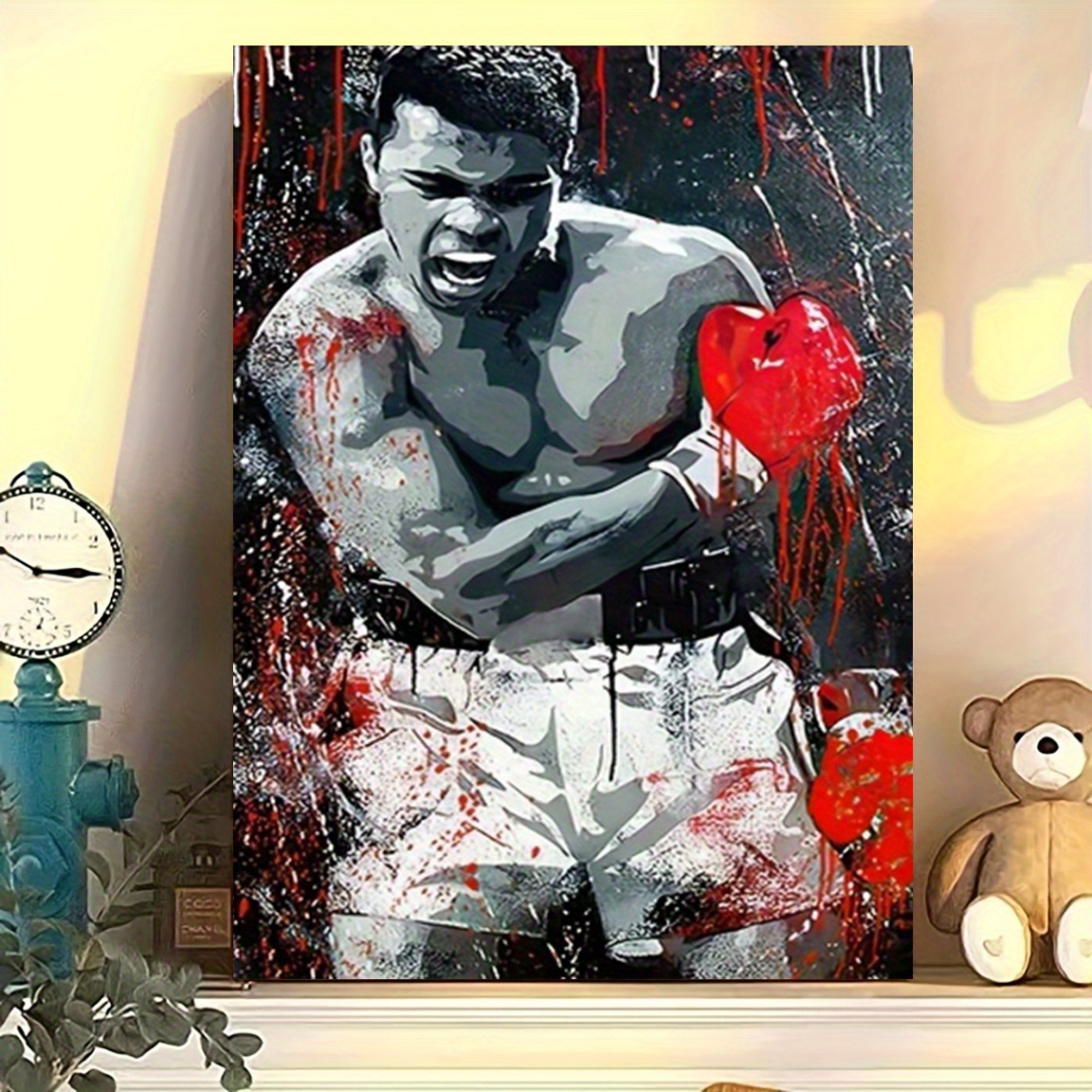 

Décoration de chambre 1 pièce, affiche d'art sur toile de champion de boxe, 12x16 pouces, gants rouges sur le thème du sport, cadre, décoration murale pour , , à coucher, , , de bain.