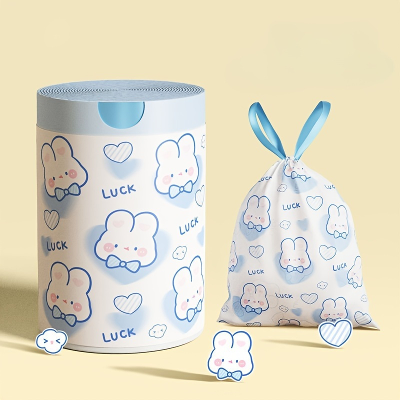 

100-piece Blue Heart Bunny Drawstring Trash Bags - Leakproof, Durable & Easy Clean For Kitchen, Bathroom, Bedroom & Living Room
