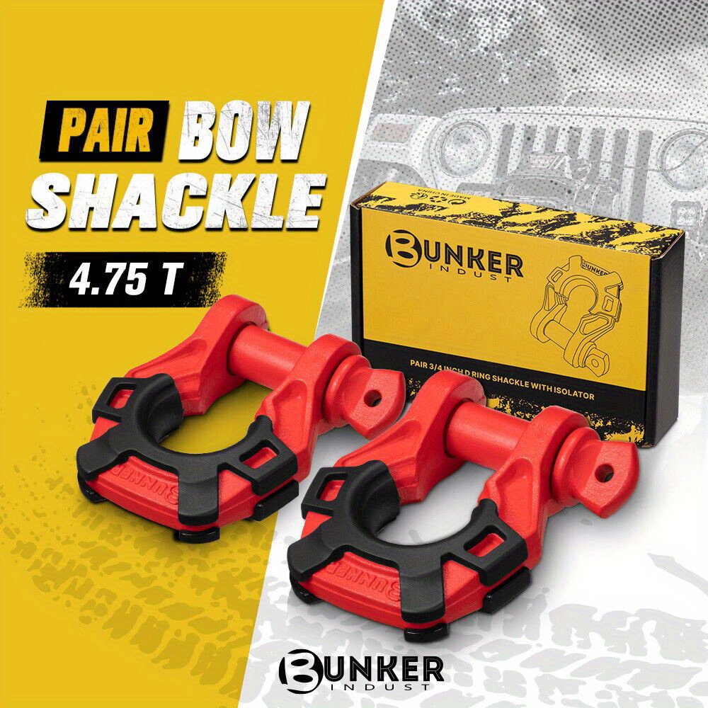 TEMU 4.75-ton Rated Pair Of Bow Shackles With A 3/4 Inch D-ring And Isolator In Red