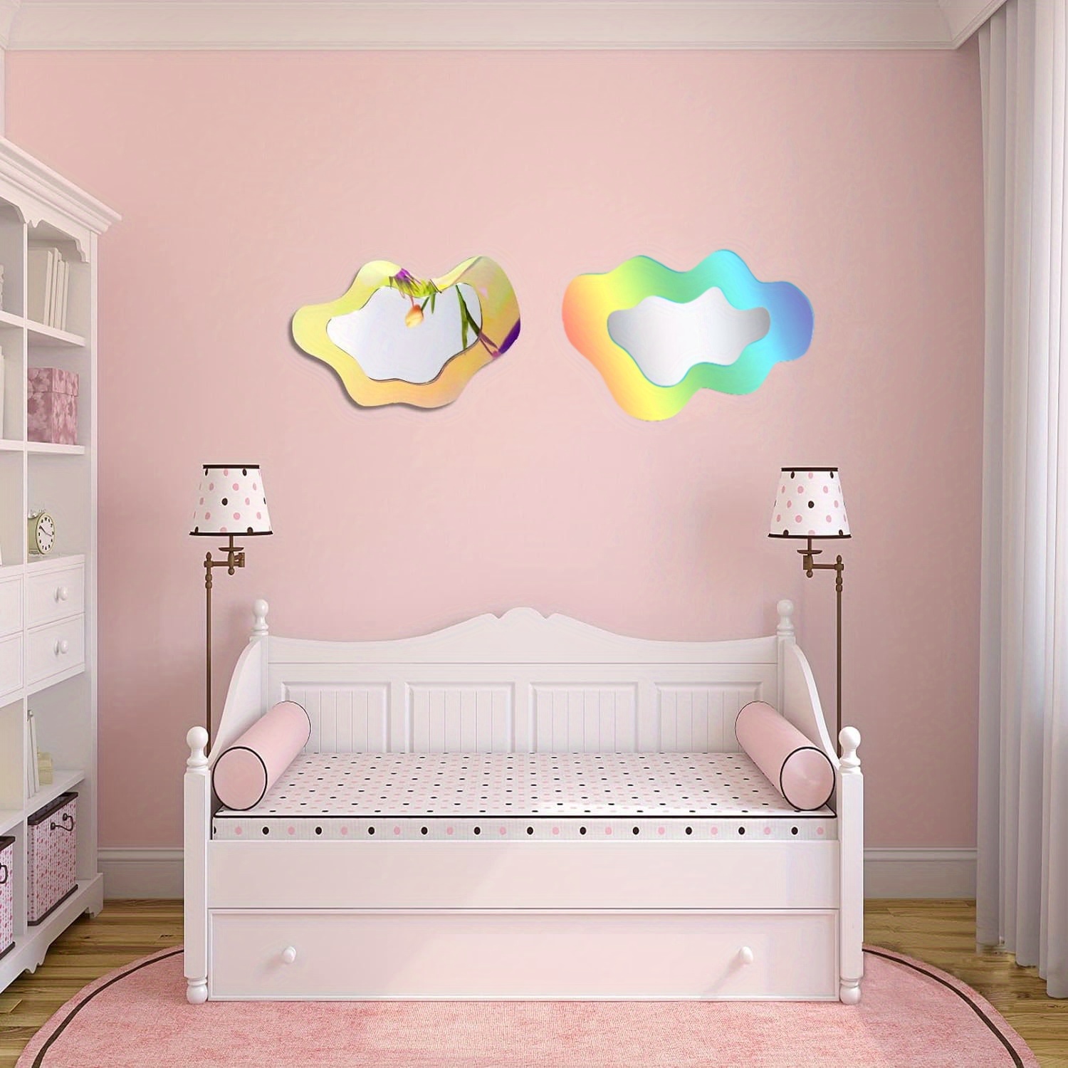 

2pcs, Vivid Rainbow Cloud Shape Acrylic Mirror Wall Stickers - Self-adhesive & Detachable - Aesthetic Decor For Bedroom Living Room Bedroom, Mirror Decals Home Decor