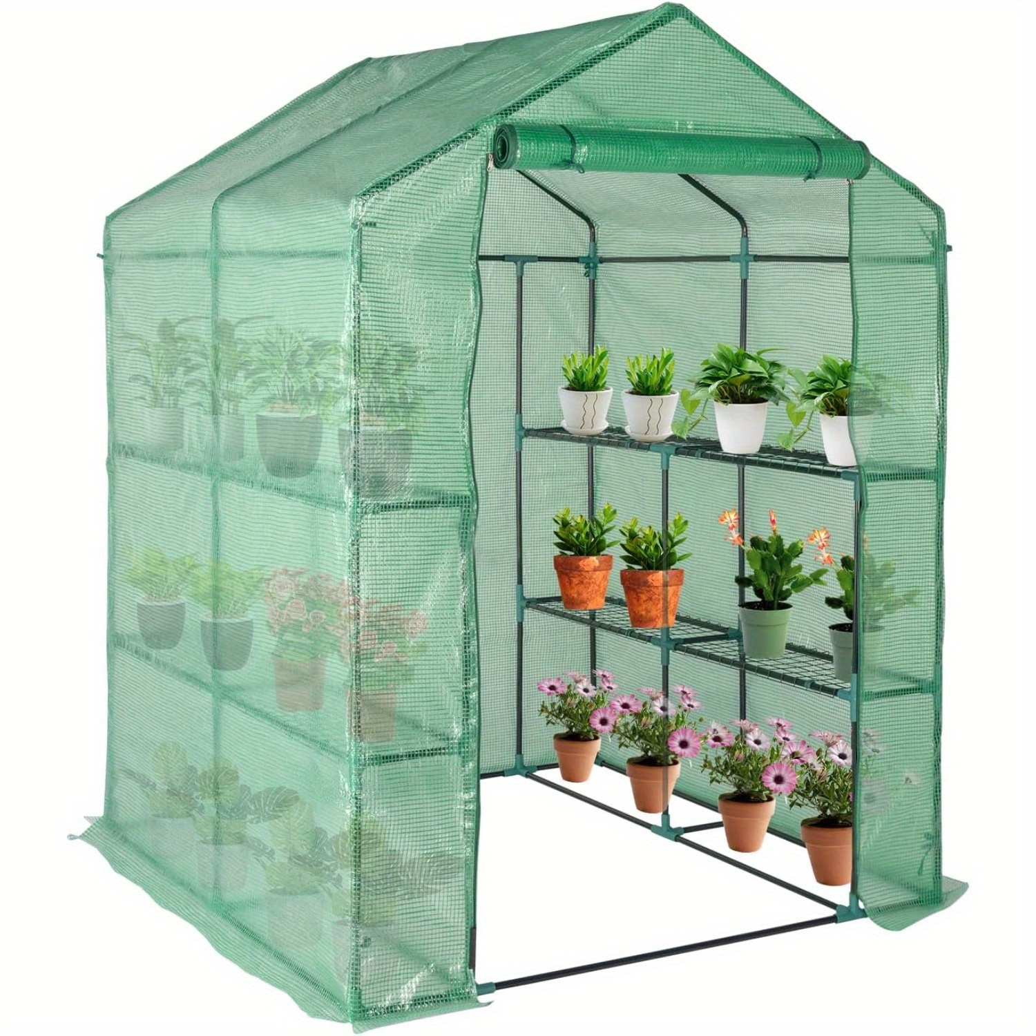 

Portable Greenhouse For Outdoor Winter, Walk In Greenhouse With 8 Shelves & Zipper , Plastic Covering For Outside Backyard Plants, Flowers (56" L X 56" W X77 H)