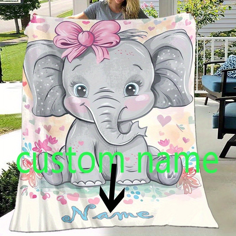 

Custom Name Elephant Blanket - Soft, Lightweight & Flannel Throw For Couch, Bed, Travel | Perfect Gift For Birthdays & Holidays | Comfort