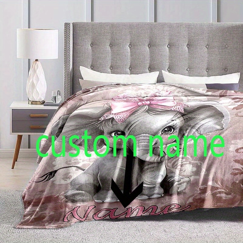 

Custom Name Elephant Bow Blanket - Soft, Lightweight & Wrinkle-resistant Flannel Throw For Couch, Bed, Travel - Perfect Gift For Birthdays & Holidays, All-season Comfort