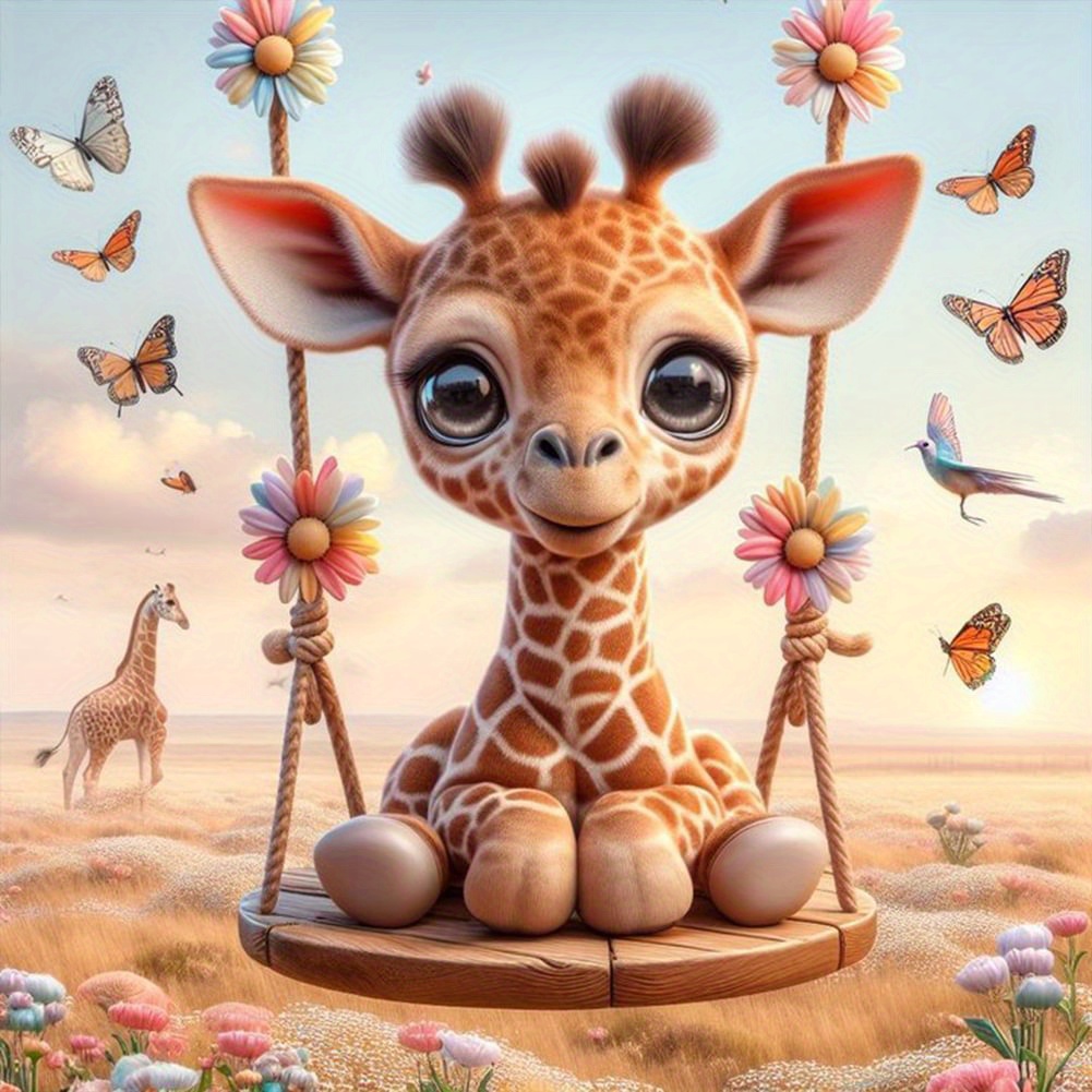 

5d Diy Diamond Painting Kits For Adults 5d Diamond Art Kit For Beginners, Giraffe On Swing Diy Paint With Round Full Drill Diamonds Diamond Art Embroidery Craft For Home Wall Decor