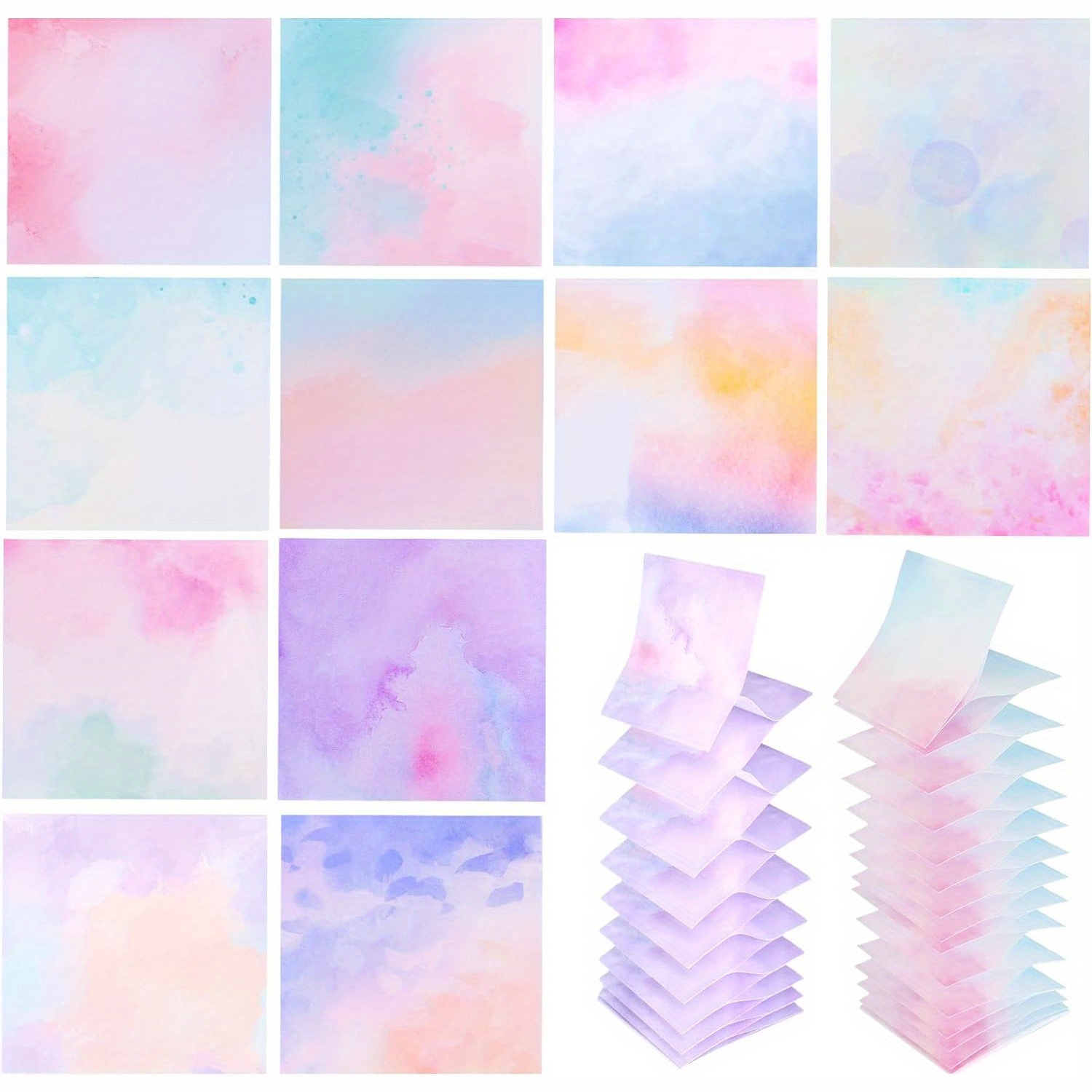 

12 Pads Pop Up Notes, 3x3" Cute Gradient Watercolor Self Stick Notes Pads, Multi Color Super Adhesive Memo Pads Refills, Home Office Notebooks Supplies Accessories, Per Pad